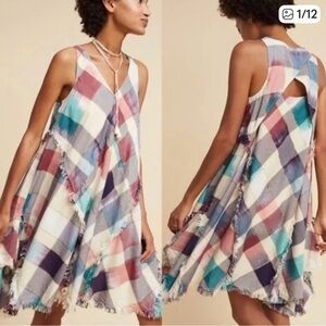 Maeve Anthropologie Colorful Asymmetrical Plaid Dress